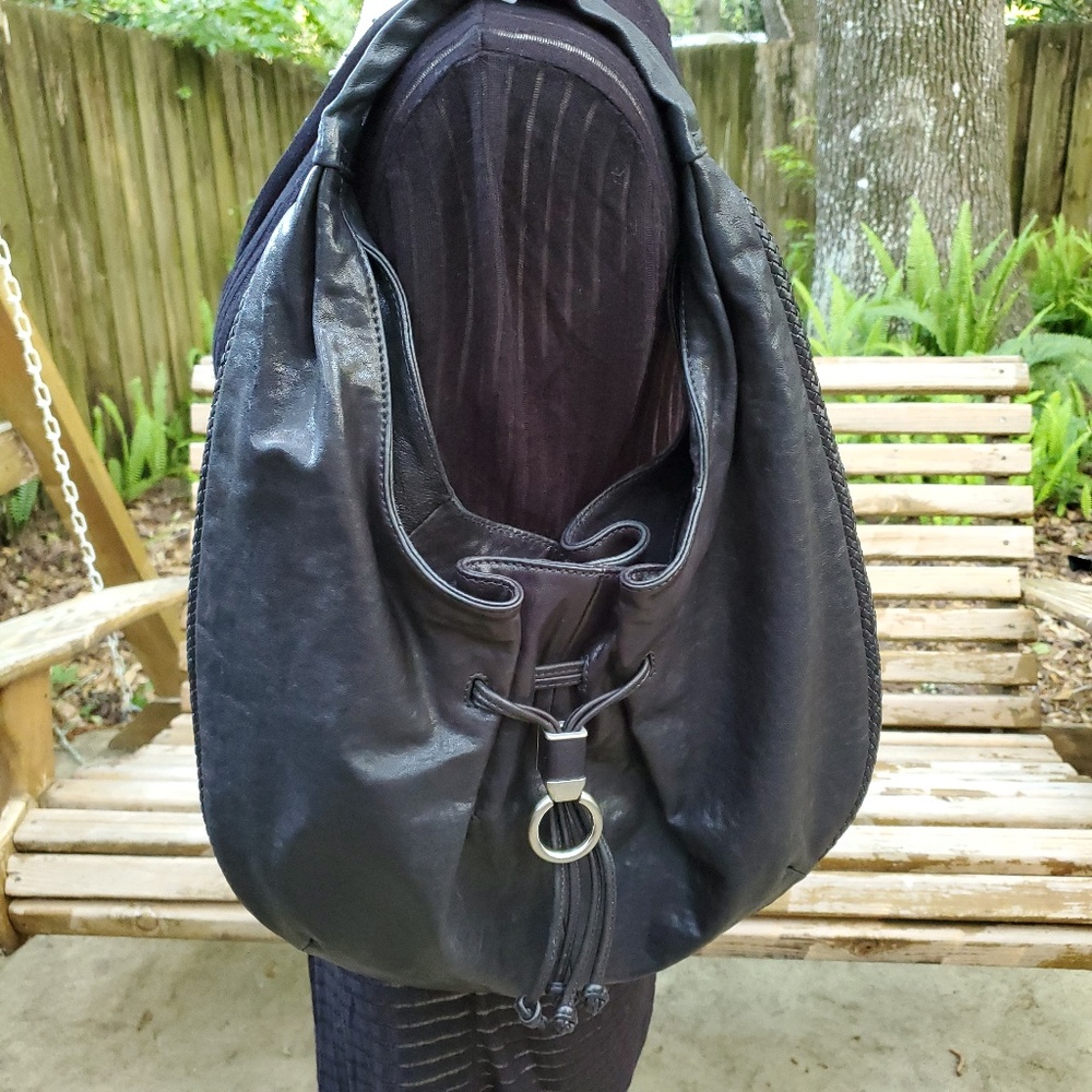 Cole Haan leather purse, black with brown interior